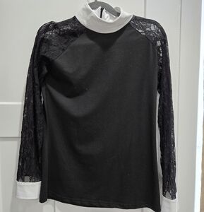 Black and White Lace Sleeve Top